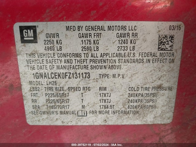 Chevrolet Equinox 2lt 2015 1GNALCEK0FZ131173 Image 9