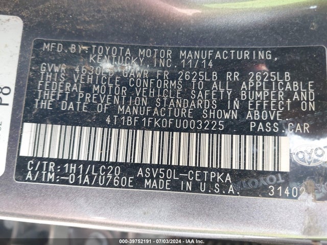 Toyota CAMRY XSE 2015 4T1BF1FK0FU003225 Image 9
