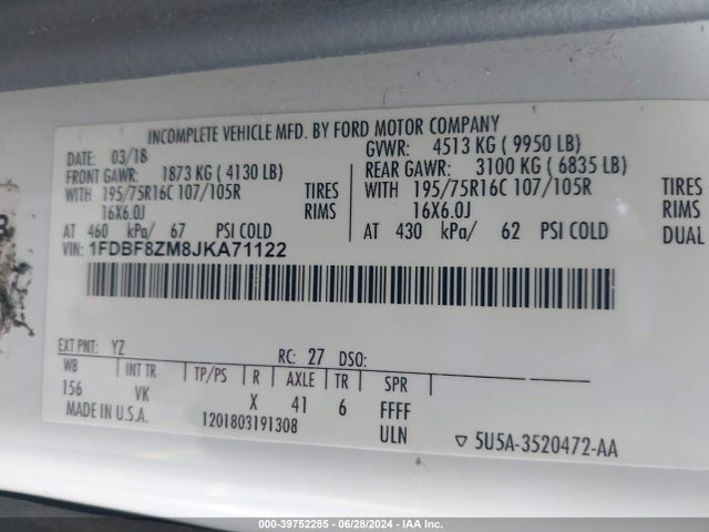 Ford Transit-350 Cab 2018 1FDBF8ZM8JKA71122 Image 9