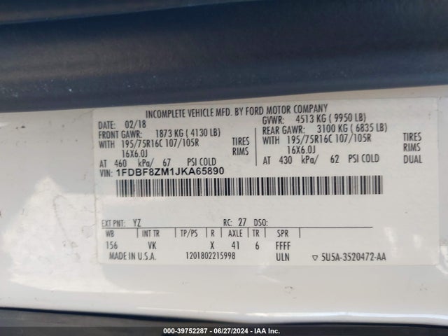 Ford Transit-350 Cab 2018 1FDBF8ZM1JKA65890 Image 9