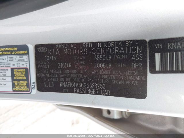 KNAFK4A66G5533253 KIA FORTE LX