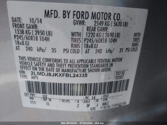 2LMDJ8JKXFBL24335 Lincoln MKX