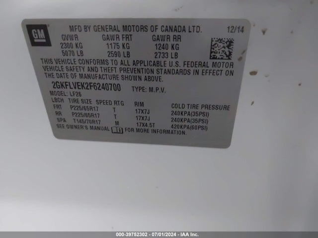 GMC Terrain Sle-1 2015 2GKFLVEK2F6240700 Image 9