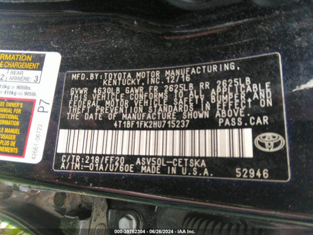 Toyota CAMRY SE 2017 4T1BF1FK2HU715237 Image 9