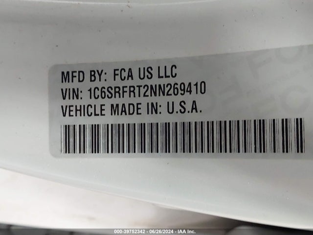 1C6SRFRT2NN269410 RAM 1500 Laramie  4x4 6'4 Box