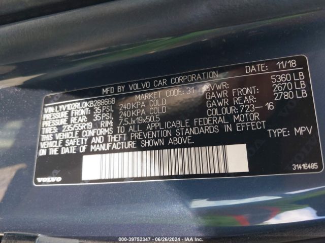 LYV102RL0KB288668 Volvo Xc60 T5 Inscription