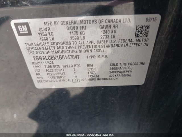 2GNALCEK1G6147847 Chevrolet EQUINOX LT