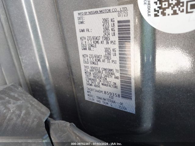 5N1BT3AA0PC859358 Nissan Rogue S Fwd