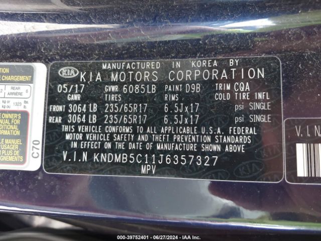 KNDMB5C11J6357327 KIA SEDONA LX