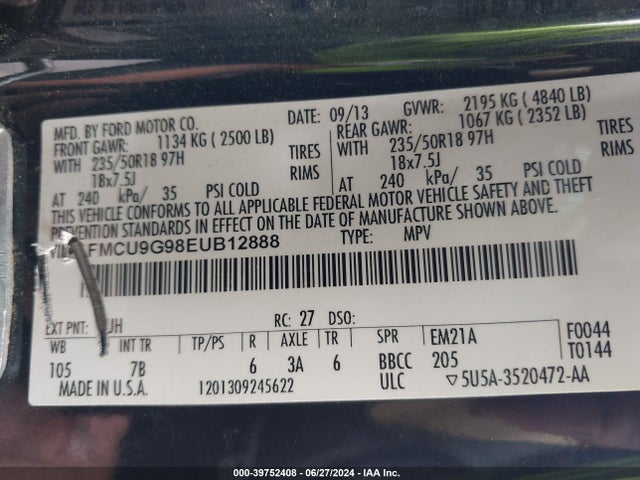 Ford ESCAPE SE 2014 1FMCU9G98EUB12888 Image 9