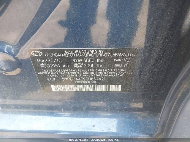 Hyundai ELANTRA SE 2016 5NPDH4AE9GH664421 Image 9
