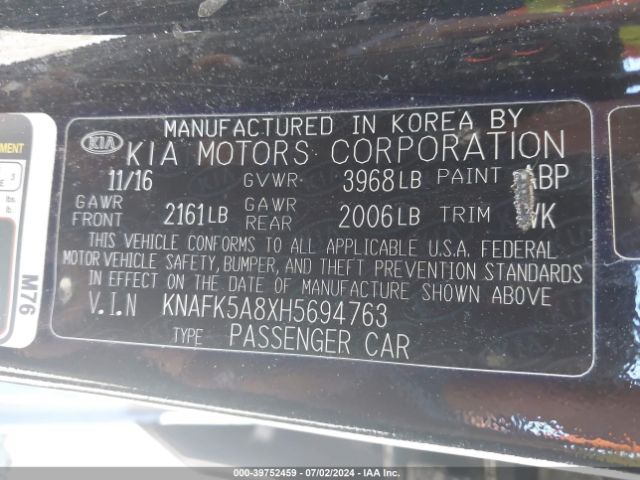 KNAFK5A8XH5694763 KIA FORTE LX