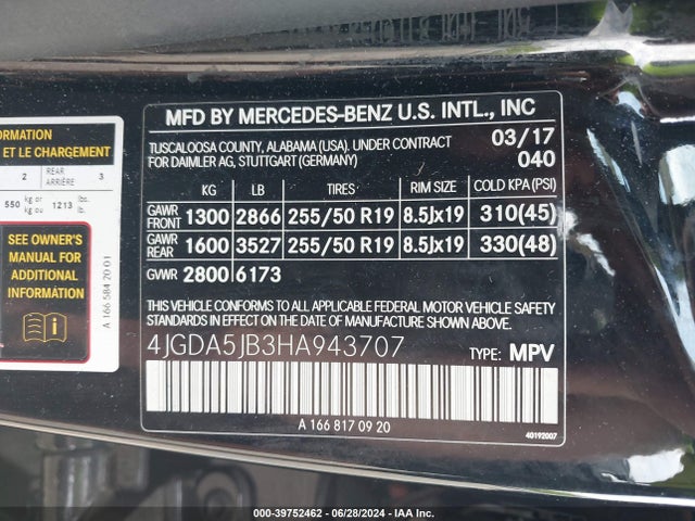 4JGDA5JB3HA943707 Mercedes-Benz GLE 350
