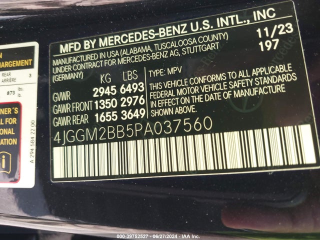 4JGGM2BB5PA037560 Mercedes-Benz Eqe 350+ Suv