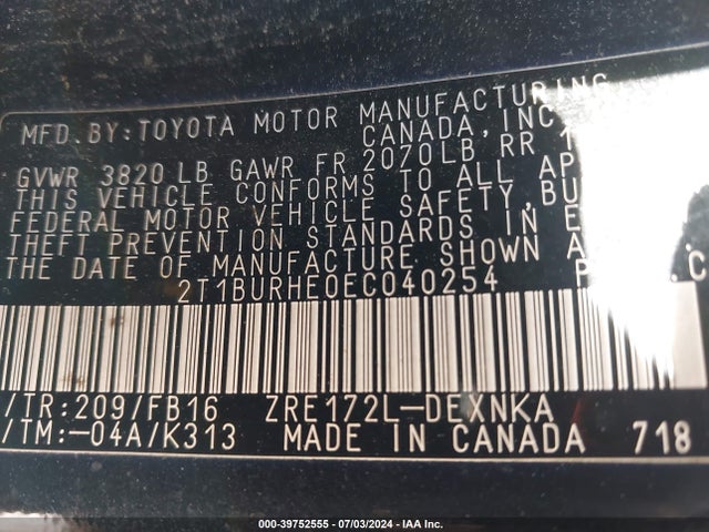 Toyota COROLLA LE 2014 2T1BURHE0EC040254 Image 9