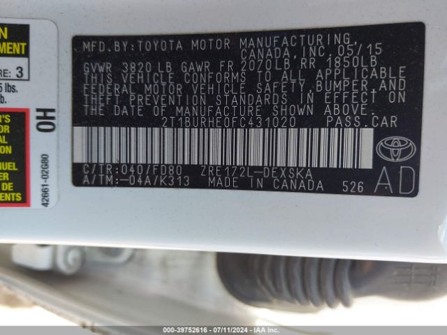 2T1BURHE0FC431020 Toyota Corolla S Plus