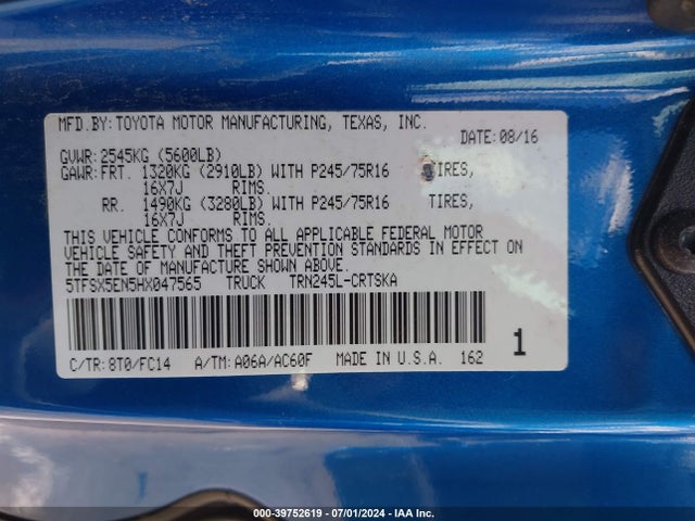 Toyota Tacoma Sr5 2017 5TFSX5EN5HX047565 Image 9