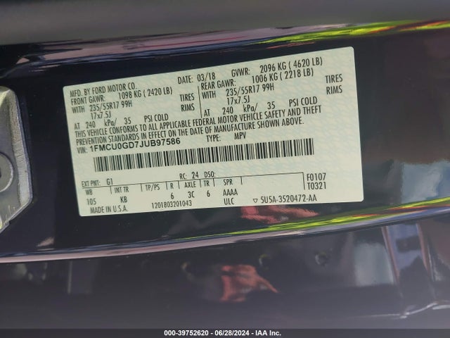 Ford ESCAPE SE 2018 1FMCU0GD7JUB97586 Image 9