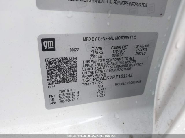 1GCPDAEK7PZ101142 Chevrolet Silverado 1500 4wd  Short Bed Wt