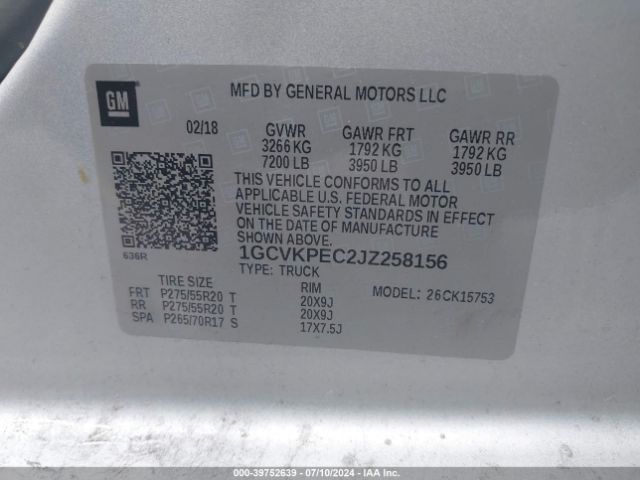 1GCVKPEC2JZ258156 Chevrolet Silverado 1500 Custom