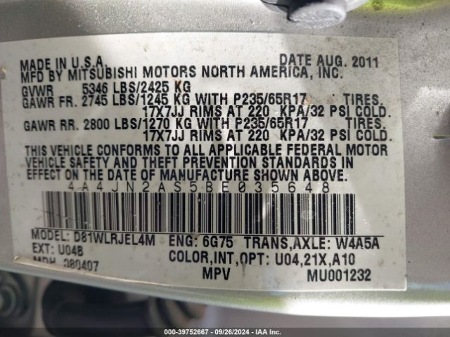 2011 MITSUBISHI ENDEAVOR 4A4JN2AS5BE035648 Photo 8