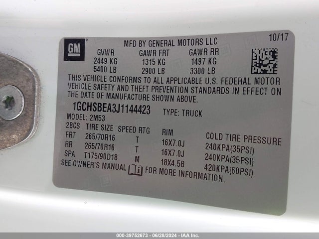 1GCHSBEA3J1144423 Chevrolet Colorado Wt