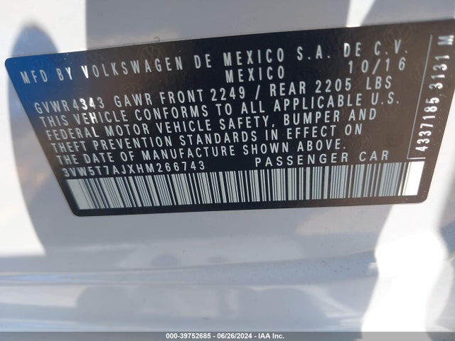 3VW5T7AJXHM266743 Volkswagen JETTA GLI