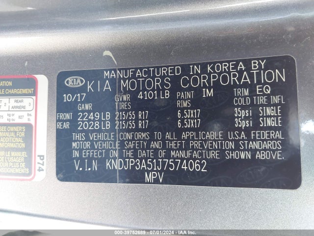 KIA SOUL + 2018 KNDJP3A51J7574062 Image 9