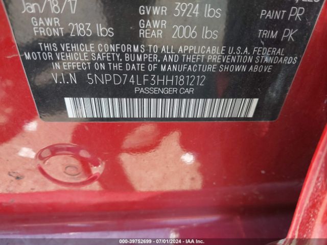 5NPD74LF3HH181212 Hyundai ELANTRA SE