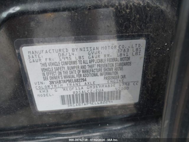 3N1AB7AP9EL682294 Nissan SENTRA S