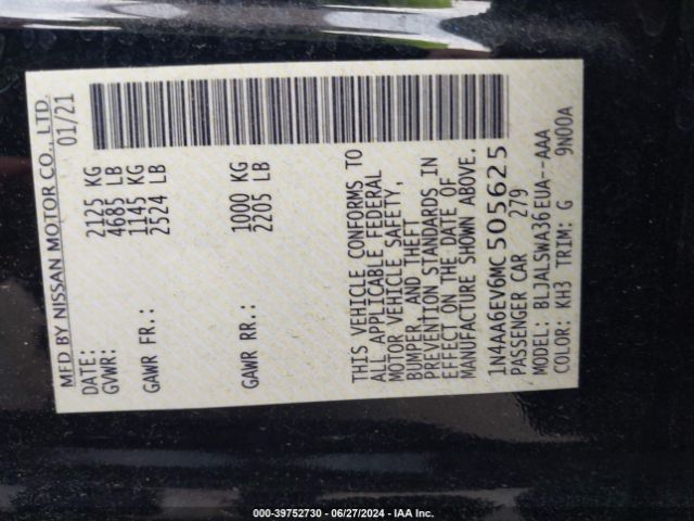 1N4AA6EV6MC505625 Nissan Maxima Sr Xtronic Cvt