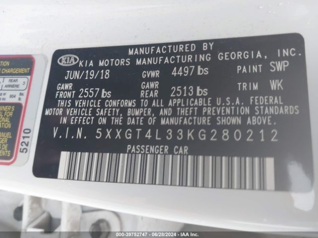 5XXGT4L33KG280212 KIA Optima S