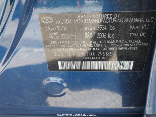 5NPD84LF0JH295185 Hyundai ELANTRA SEL