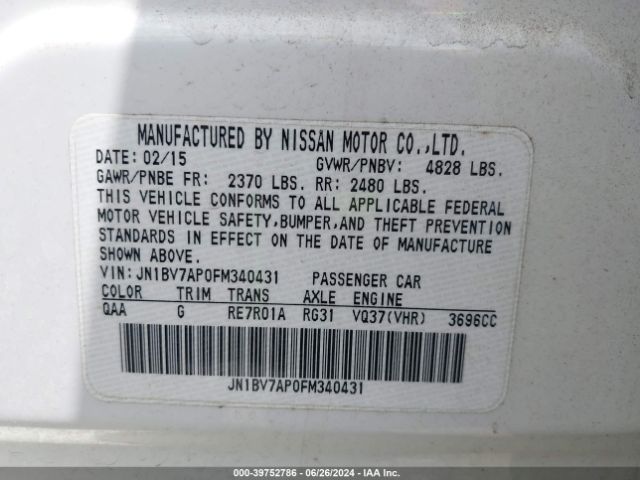 JN1BV7AP0FM340431 Infiniti Q50 Premium