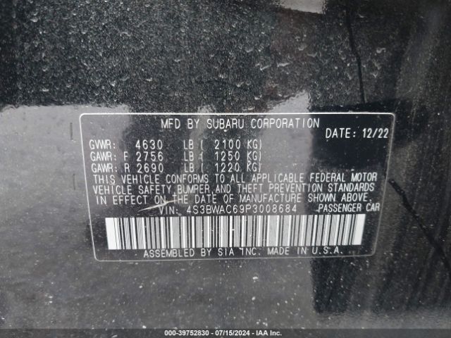 4S3BWAC69P3008684 Subaru Legacy Premium