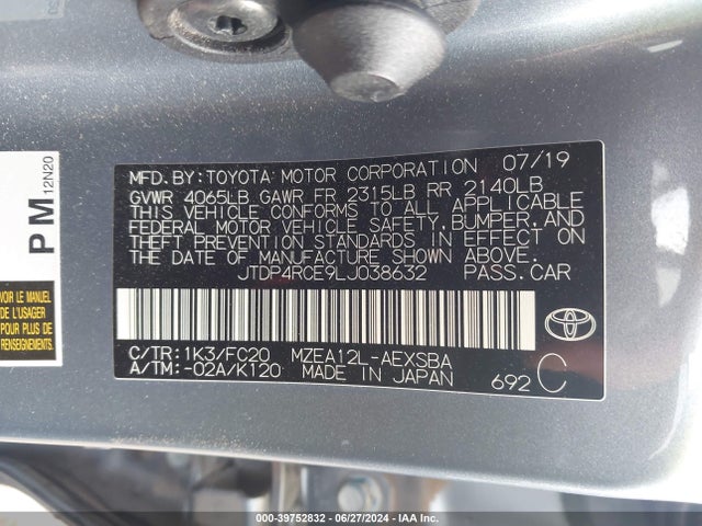 Toyota COROLLA SE 2020 JTDP4RCE9LJ038632 Image 9