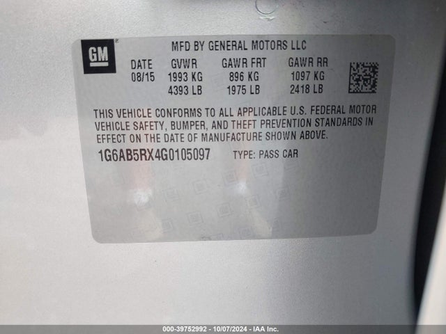 1G6AB5RX4G0105097 Cadillac Ats Luxury Collection