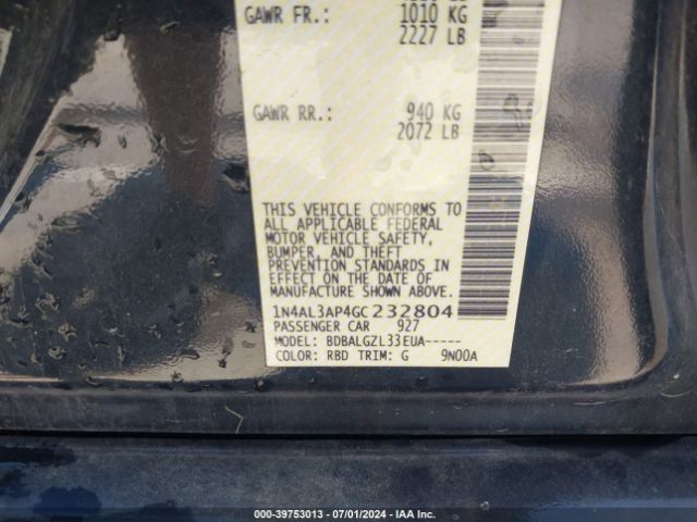 1N4AL3AP4GC232804 Nissan Altima 2.5/2.5 S/2.5 Sl/2.5 Sr/2.5 Sv