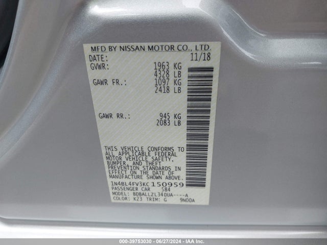 Nissan Altima 2.5 Platinum 2019 1N4BL4FV3KC150959 Image 9
