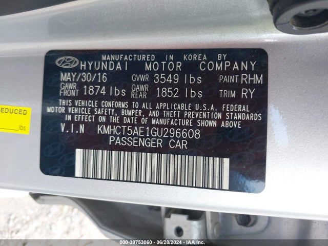 Hyundai ACCENT SE 2016 KMHCT5AE1GU296608 Image 9