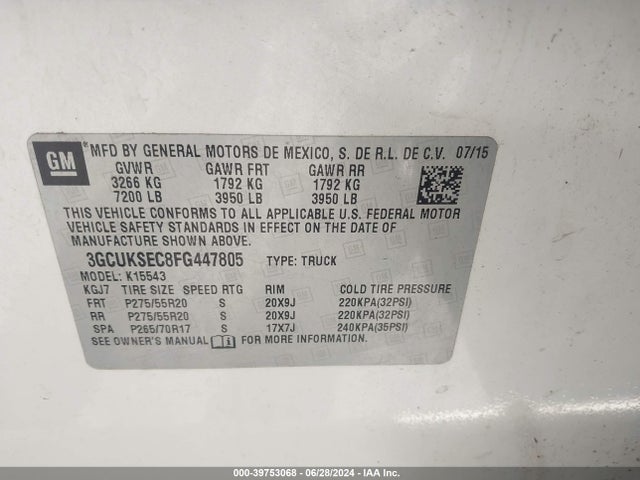 Chevrolet Silverado 1500 2lz 2015 3GCUKSEC8FG447805 Image 9
