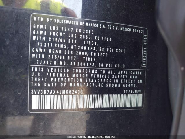 3VV3B7AX4JM062433 Volkswagen Tiguan 2.0t Se/2.0t Sel