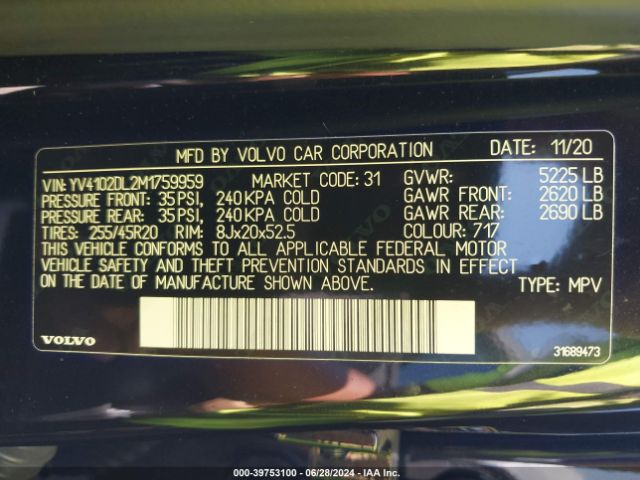 YV4102DL2M1759959 Volvo Xc60 T5 Inscription