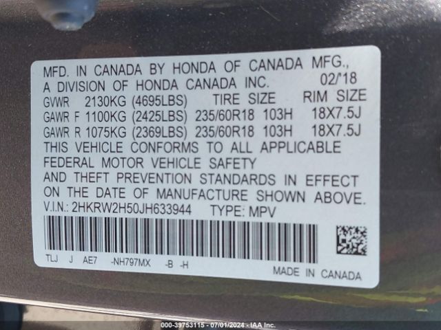 2HKRW2H50JH633944 Honda CR-V EX