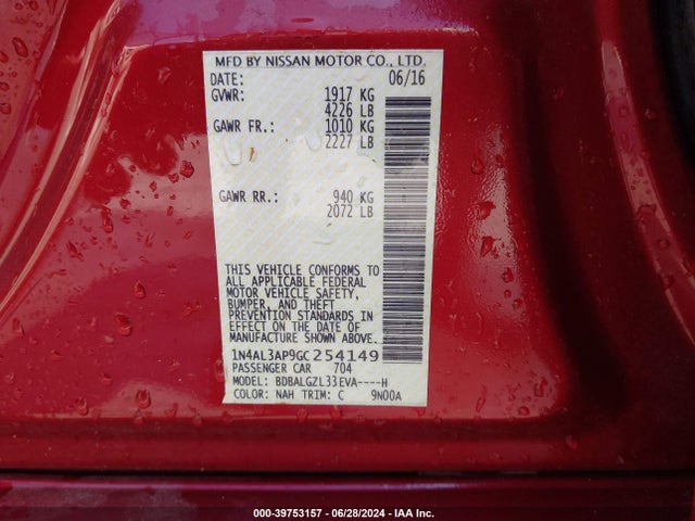 Nissan Altima 2.5 S 2016 1N4AL3AP9GC254149 Image 9