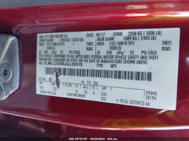 5LMCJ2D9XJUL03515 Lincoln MKC SELECT