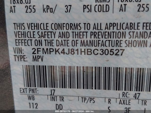 2FMPK4J81HBC30527 Ford EDGE SEL
