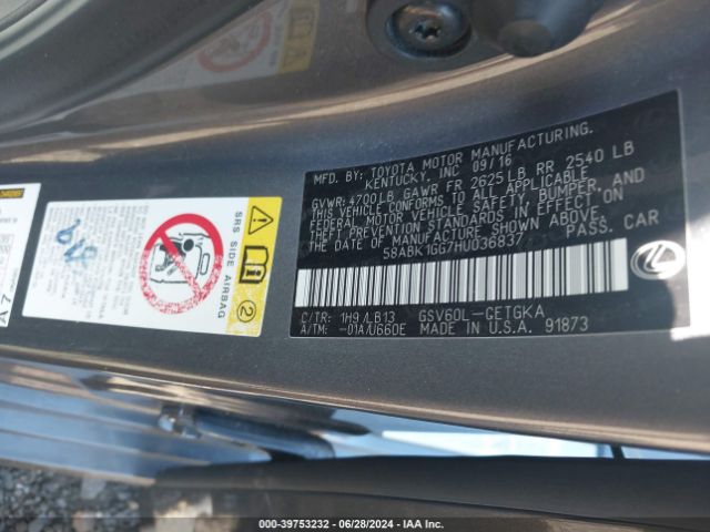 58ABK1GG7HU036837 Lexus ES 350