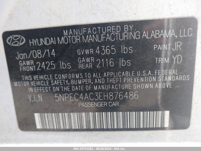 5NPEC4AC3EH876486 Hyundai Sonata Limited