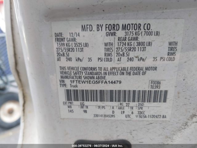 1FTEW1EG5FFA14479 Ford F-150 Platinum
